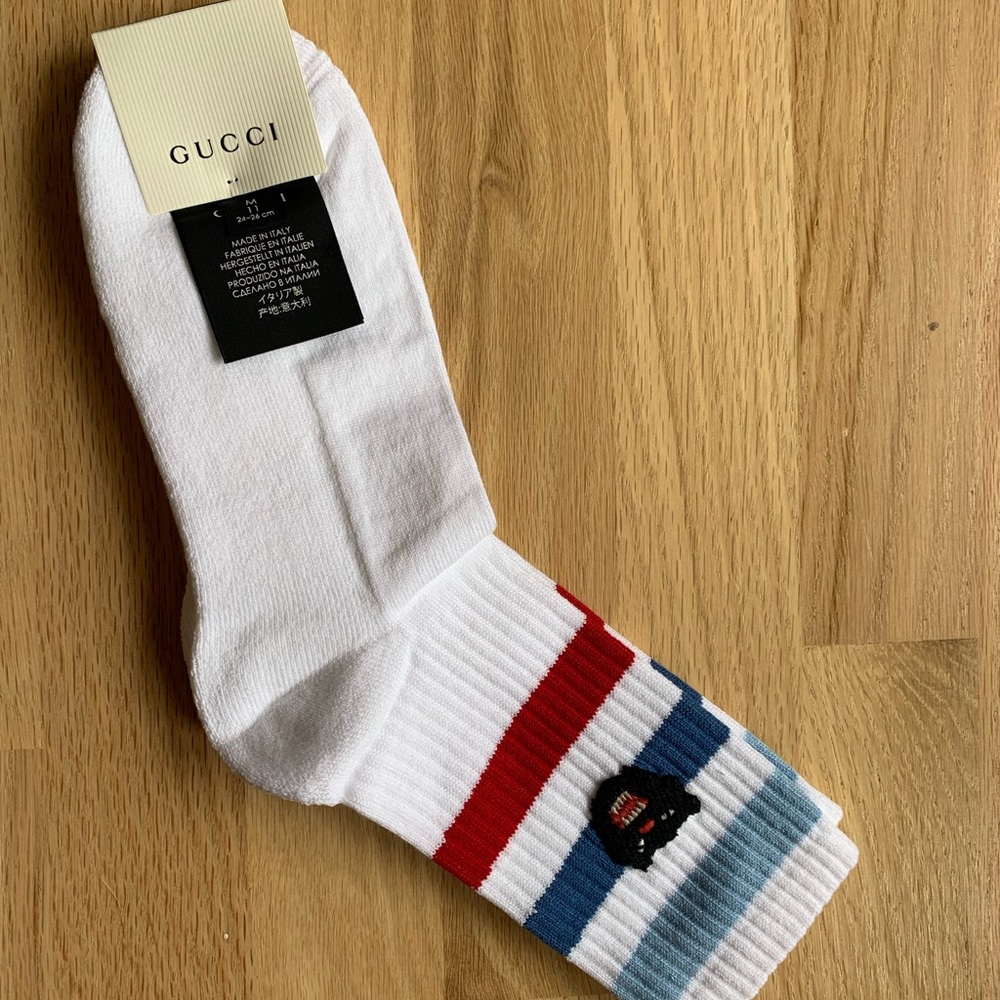 New Gucci puma patch striped blue red socks sz Medium - Picture 10 of 12